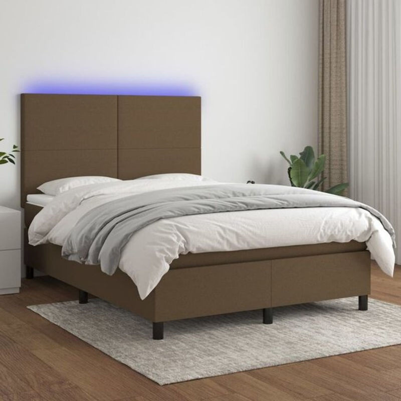 vidaxl Boxspringbett mit Matratze in Braun und Weiß aus Stoff, B/T/H: 140 x 190 cm - Bild 1