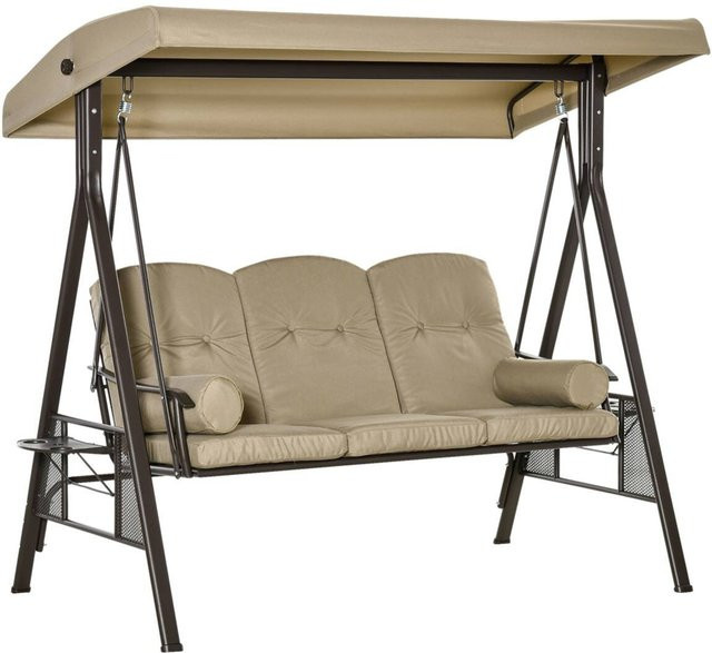 Outsunny Hollywoodschaukel in Beige mit Sonnendach und Kissen, B/H/T: 206 x 183 x 116 cm - Bild 1