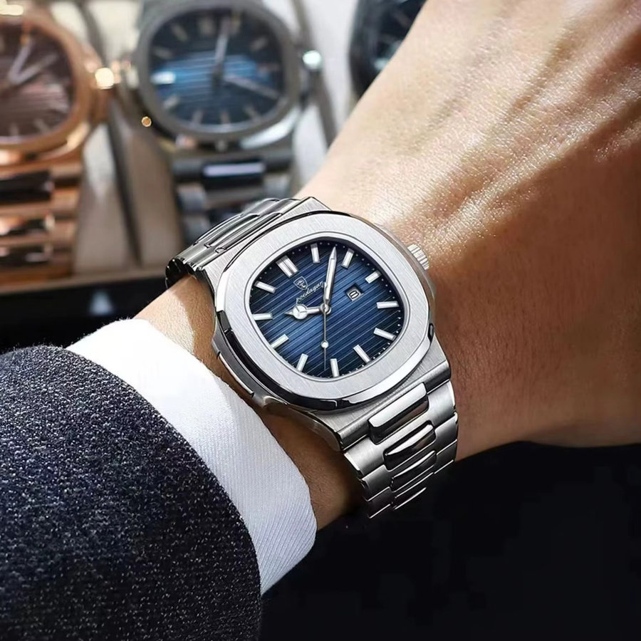POEDAGAR Armbanduhr Quarz, Edelstahl, Blau, Herren - Bild 5