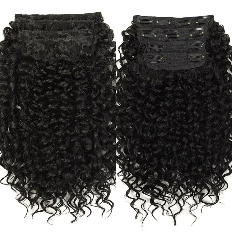 YAKIBEAUTY Clip-in Haarverlängerung, kurze Welle, schwarz, 4 Teile/Satz, Damen - Bild 2