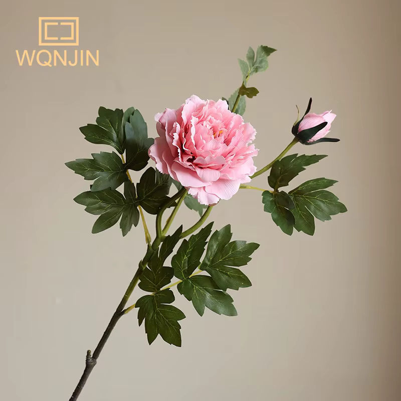 WQNJIN Künstliche Pfingstrose in Weiß mit 2 Köpfen, 69 cm lang, dekorative Blumen für Hochzeit und Tischdekoration - Bild 3