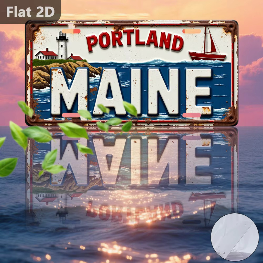 Vintage Maine Nummernschild CIFBUY aus Metall mit Portland City Logo zur Wanddekoration, B/H: 30,48 x 15,0 cm, Mehrfarbig - Bild 3