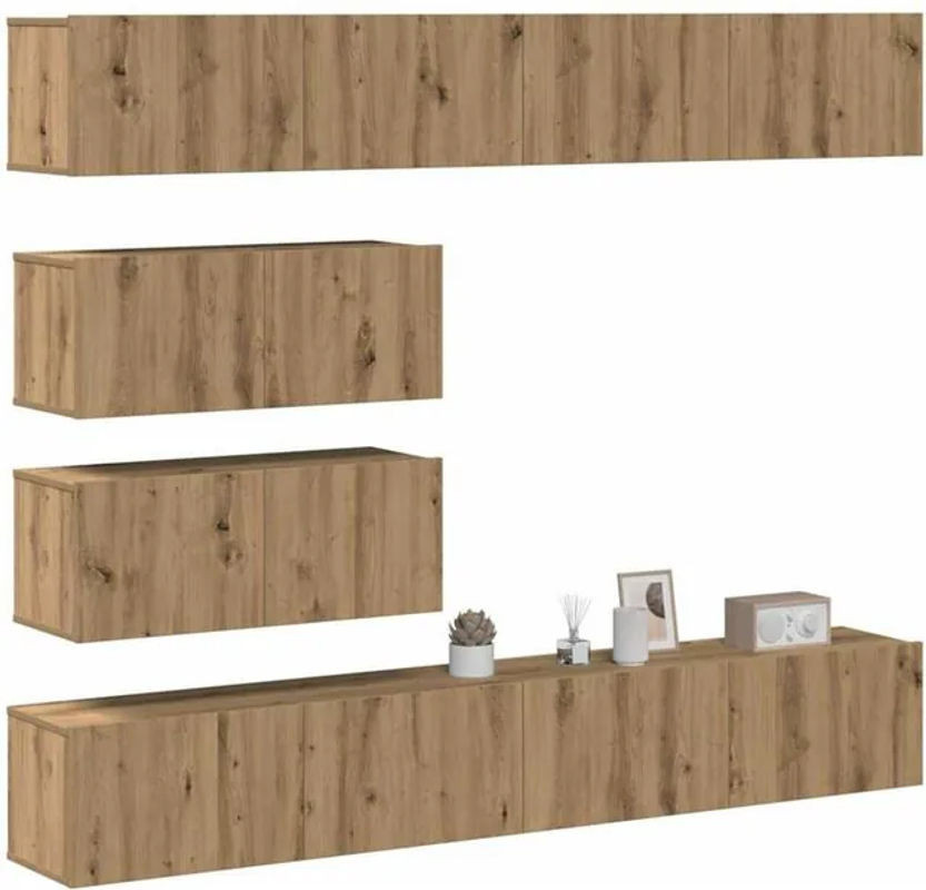 vidaxl 6-teiliges TV-Schrank-Set zur Wandmontage in Artisan-Eiche, Farbe: Braun/Beige - Bild 1