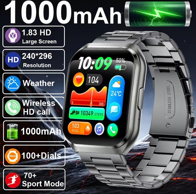 BOALZETD Smarte Herren-Smartwatch in Silber mit Bluetooth-Anruffunktion, Herzfrequenzmessung und IP68 Wasserdichtigkeit - Bild 1