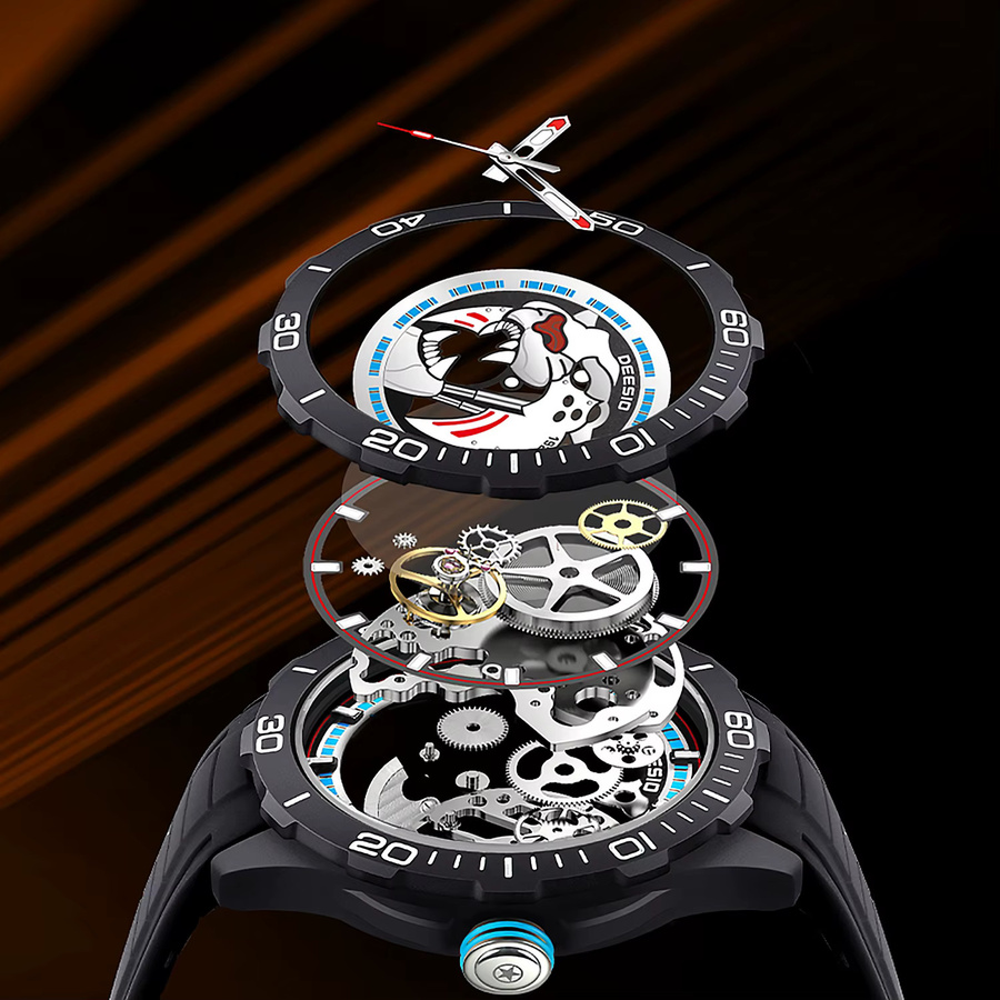 Deesio Armbanduhr Automatik, Kohlefasergehäuse, Silikon, Herren, Schwarz - Bild 2