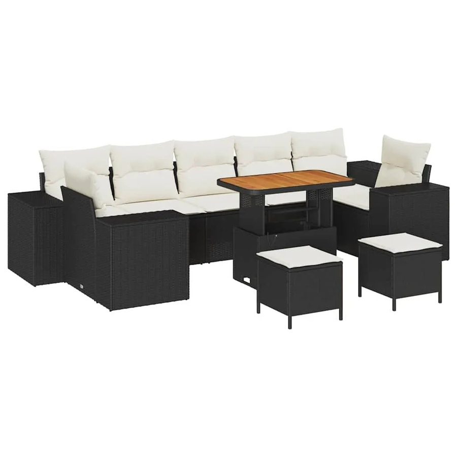 vidaXL Garten-Sofa-Set 10-teilig aus Polyrattan in Schwarz mit beigen Polstern und Akzentkissen für Terrasse und Garten - Bild 2