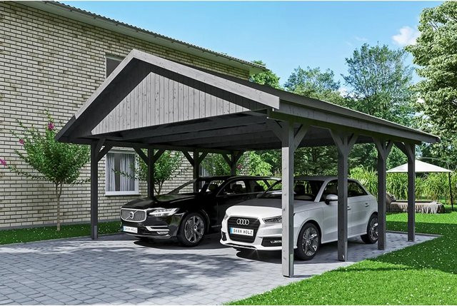 Skan Holz Carport Wallgau Satteldach aus Nadelholz in Schiefergrau, B/T: 620 x 600 cm, Höhe: 354 cm - Bild 1
