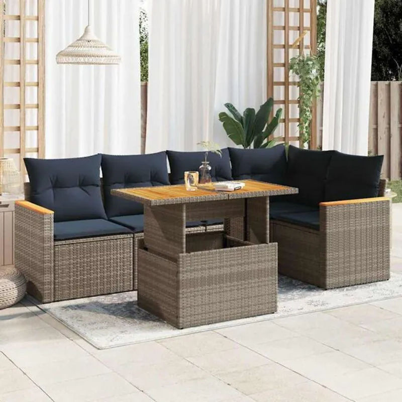 6-teilige moderne Garten-Sofagarnitur aus Poly-Rattan mit Kissen in Grau von vidaxl - Bild 1
