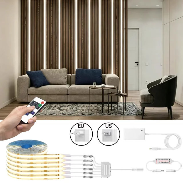 Gyarfas COB-LED-Lichtstreifen-Set mit dimmbarer RF-Fernbedienung, weiß, USB-Anschluss für Schrank- und Hintergrundbeleuchtung - Bild 1