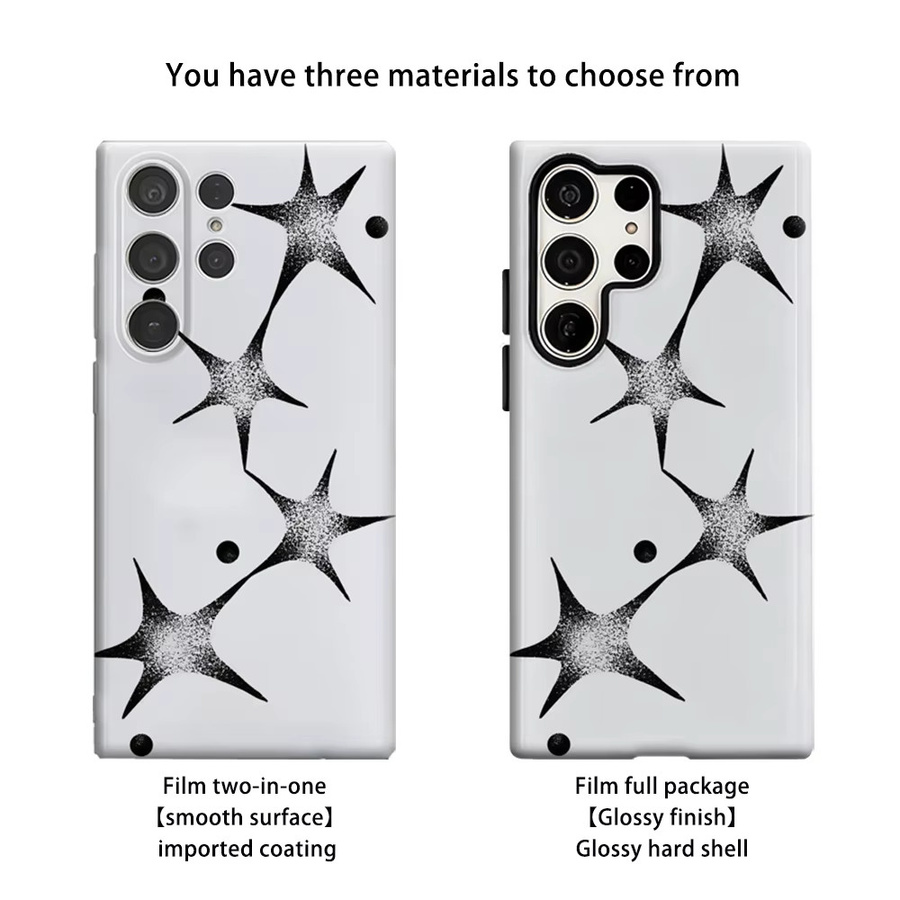 Stoßfeste Doppelschicht Handyhülle mit Schwarz-Weißem Grunge-Stern-Design für Samsung Galaxy S25 Ultra, S24 und S23 Ultra Plus - Bild 2