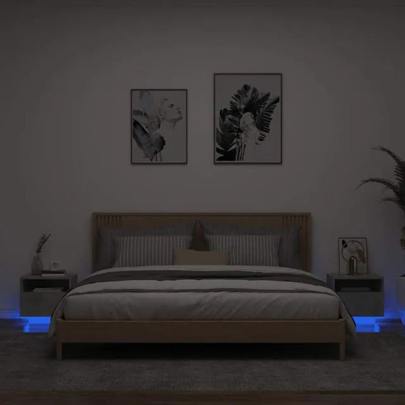 Vidaxl Set aus 2 modernen Nachttischen mit LED in Betongrau, B: 40 cm, T: 39 cm, H: 37 cm - Bild 1