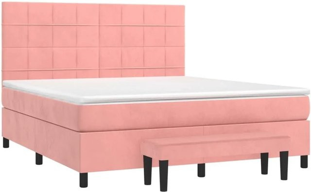 vidaXL Boxspringbett mit Matratze in Rosa, Hybrid-Design mit Taschenfederkern und Samtbezug, B/T/H: 180 x 200 x 128 cm - Bild 1