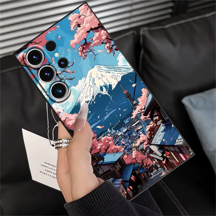 Weiche Handyhülle mit Japan Mount Fuji Motiv für Samsung Galaxy S20 S21 FE S23 Ultra S24 Plus S25 Edge in Schwarz und Multicolour - Bild 3