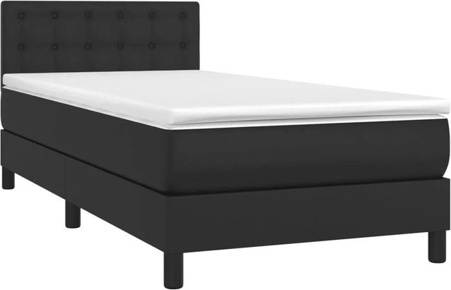 vidaXL Boxspringbett mit Matratze in Schwarz aus Kunstleder und Stoff mit LED-Unterbettbeleuchtung und USB-Ladeport, Hybrid-Konstruktion mit Taschenfederkern, Breite: 90 cm, Tiefe: 193 cm, Höhe: 78 cm - Bild 1