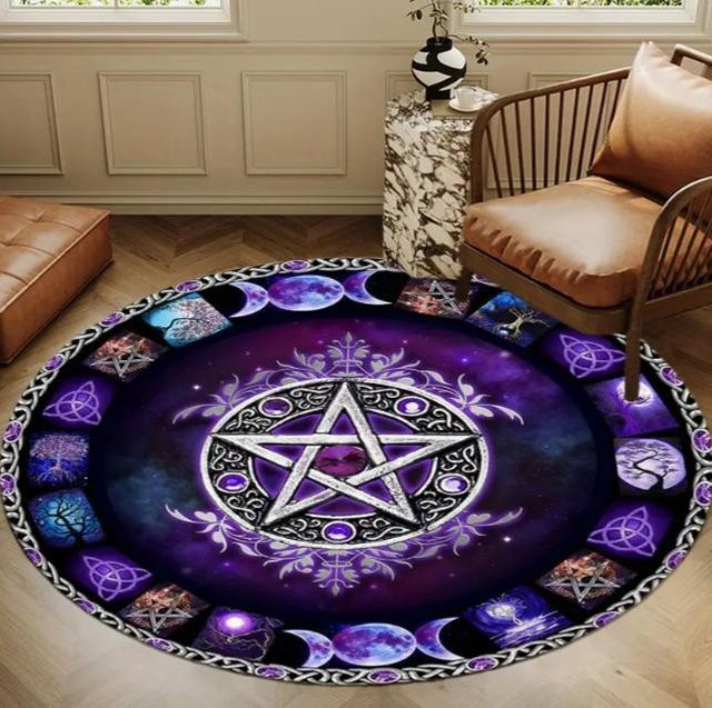 Runder Teppich Karpetti mit Mysteriösem Lila Zauberer und Mond Design in Braun und Lila, Durchmesser: 40 cm - Bild 1