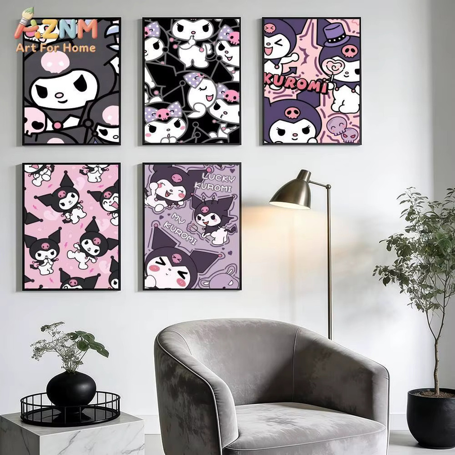 AZNM Kuromi Cartoon Leinwand-Wandkunst mit Sanrio-Charakter und Totenkopf-Motiv, ungerahmtes Druckposter in Mehrfarbig - Bild 3