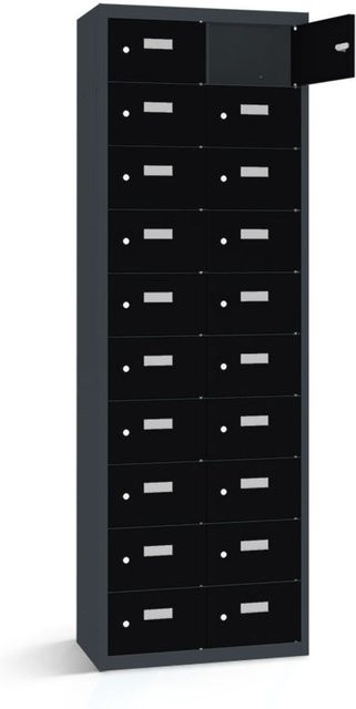 rotstahl Wertfachschrank mit 20 Fächern in Schwarz und anthrazitgrauem Korpus, B/T/H: 80 x 50 x 180 cm - Bild 1