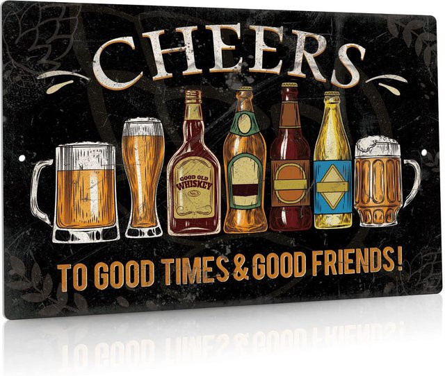 Putuo Decor Vintage Metallschild Cheers to Good Time To Good Friends für die Hausbar, Aluminium, Mehrfarbig, Breite: 20,0 cm, Höhe: 14,0 cm - Bild 1