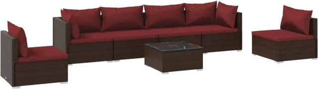 vidaXL 7-tlg. Garten-Lounge-Set aus Poly-Rattan in Braun mit Kissen und Metallgestell - Bild 1