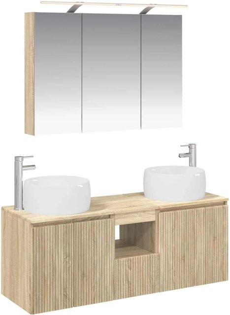 vidaXL Badezimmerschrank-Set 4-teilig in Sonoma-Eiche, modern, mit LED-Spiegelschrank und Waschtischunterschrank, Braun Matt - Bild 1