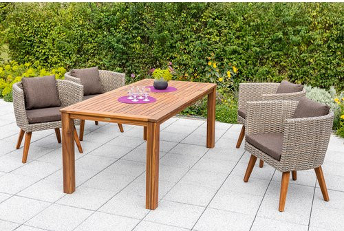 Merxx Gartenmöbelset Imperia 5-teilig mit Tisch und 4 Sesseln in Beige und Braun aus Holz und Aluminium B/T/H: 185 x 90 cm - Bild 1