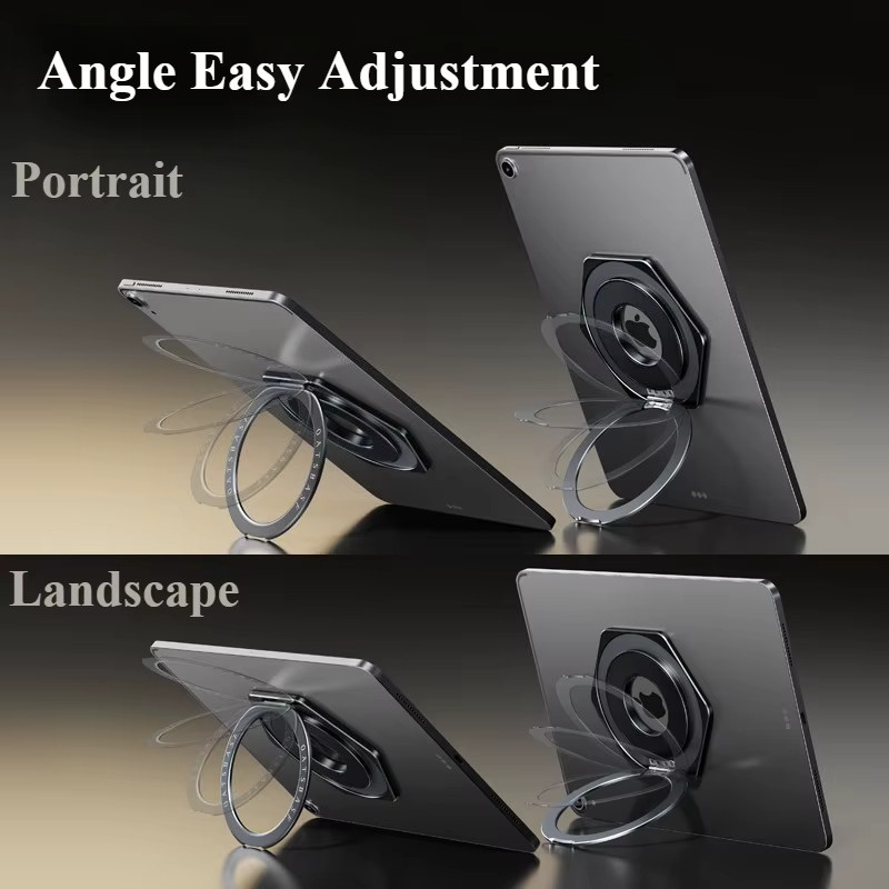 Oatsbasf Magnetischer Tablet-Halter aus Metall in Schwarz mit 360 Grad drehbarem Ringständer und selbstklebender Halterung für iPad und andere Tablets - Bild 4