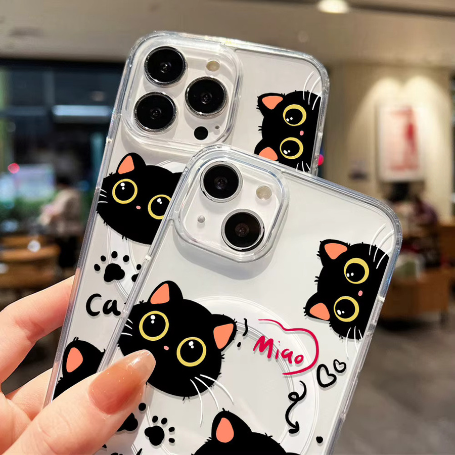 Magnetische Silikon Handyhülle mit Katzen-Design für Samsung Galaxy Modelle (A56 5G, A55, A54, A15, S25 Ultra, S24 FE, S23, S22), Farbe: Transparent - Bild 6