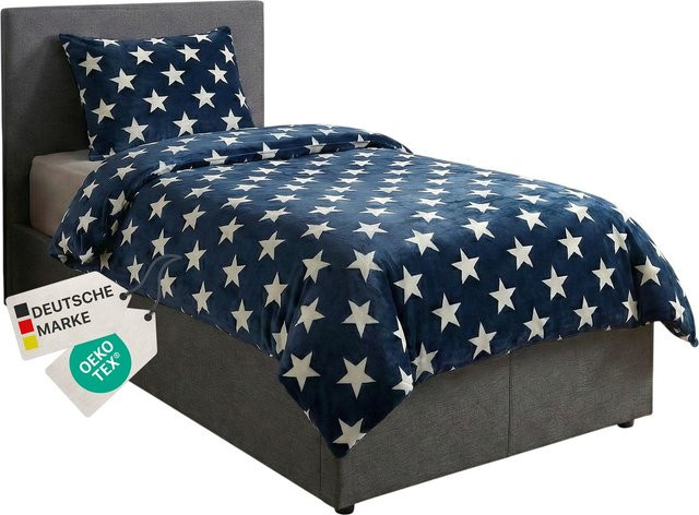 NYVI Winter Bettwäsche CozyStar Soft 2-teilig mit Sterne-Design in Dunkelblau, Bettbezug 135 x 200 cm und Kissenbezug 80 x 80 cm - Bild 1