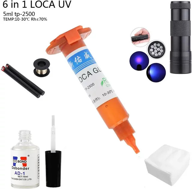 BES 6in1 Reparaturset für LCD-Touchscreens mit TP-2500 UV-Kleber, UV-Licht, Kleberentferner und Schneiddraht in Multicolour - Bild 1