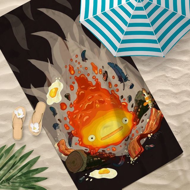 Potdemiel Flanell-Strandtuch Anime Calcifer in Multicolor, schnell trocknendes Handtuch für Strand, Pool und Sport - Bild 1