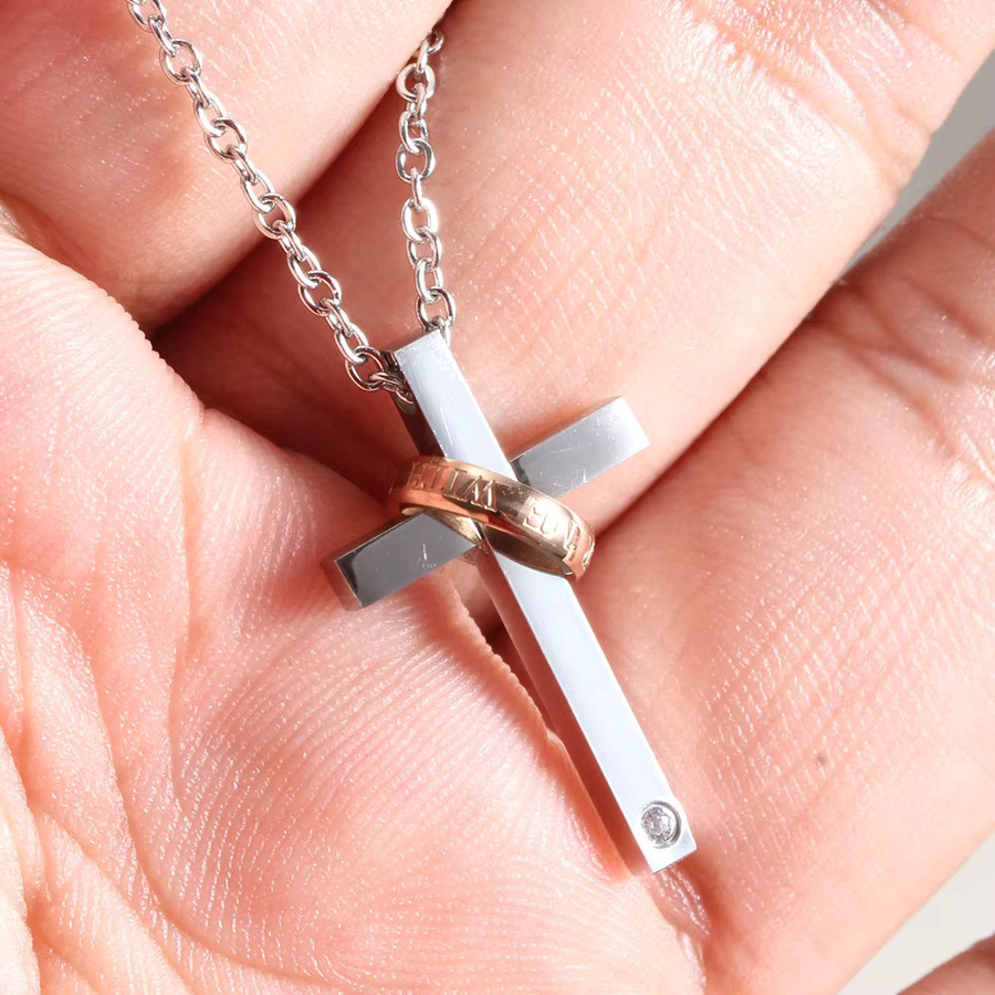 VQYSKO Halskette Kreuz-Paar, Edelstahl, Bicolor, Zirkonia, Unisex - Bild 2