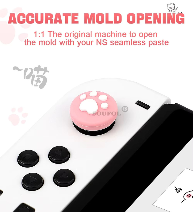 4er-Set Silikon Joystick-Abdeckungen im Katzenpfoten-Design für Nintendo Switch, OLED und Switch Lite, Farbe: Pink - Bild 3