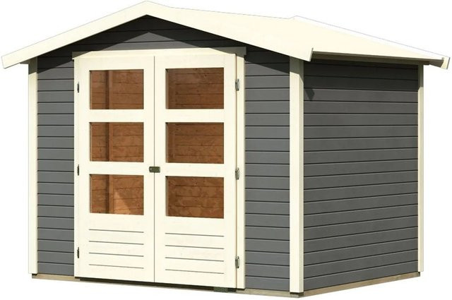 Karibu Holz-Gartenhaus Aesch mit Satteldach in Terragrau - Bild 1
