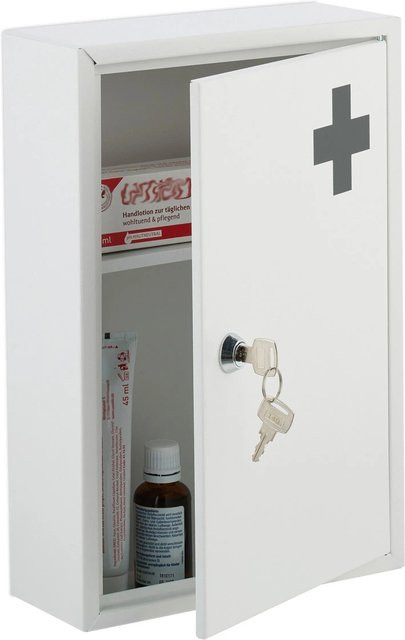Relaxdays Medizinschrank aus Metall in Weiß, abschließbar und wandmontiert, B: 32 cm, T: 21,5 cm, H: 8 cm - Bild 1