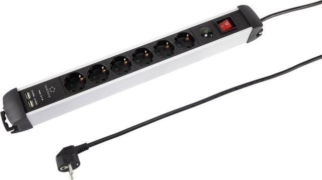 Renkforce 815A-CMB-SUSB Steckdosenleiste mit Schalter 6-fach in Schwarz und Silber mit USB-A und USB-C Anschlüssen - Bild 2