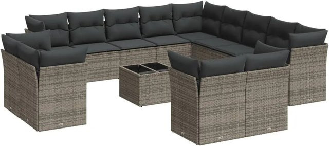 vidaXL 14-tlg Garten-Sofagarnitur Modell 5 aus Poly Rattan mit Kissen in Grau - Bild 1