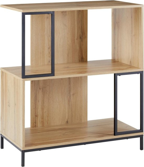 Bessagi Home Standregal Geny im Industrial Design aus MDF und Metall, Farbe Eichefarben/Schwarz, B/T/H: 40,0 x 80,0 x 94,6 cm - Bild 1