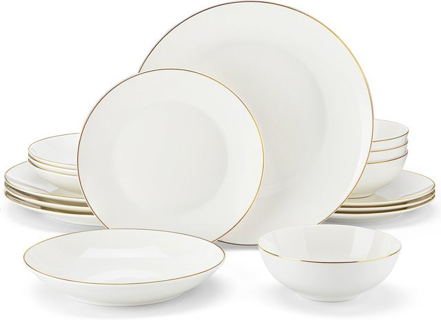 Malacasa Geschirrset für 4 Personen, 16-teilig aus Bone China in Weiß mit Goldrand - Bild 1