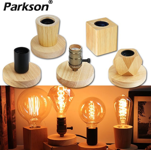PARKSON Retro Vintage Tischlampe aus Holz mit E27 Fassung und transparentem Glasschirm - Bild 1