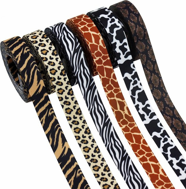Tierdruck Polyesterband Rolle mit Kuh-, Zebra-, Leoparden- und Tigerdruck, Breite: 1,6 cm, 4,57 m Länge - Bild 1