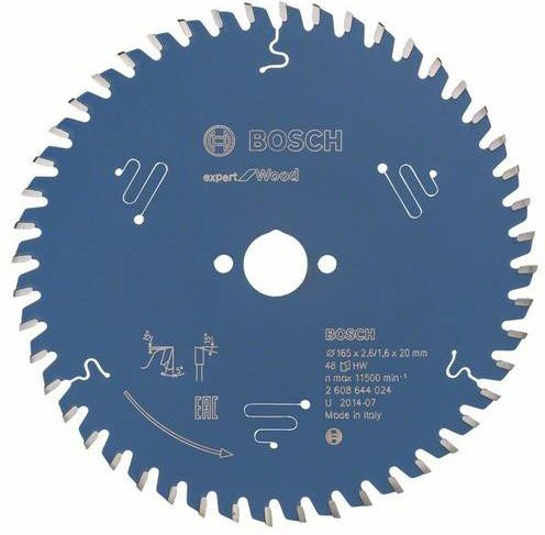 Bosch Expert for Wood Kreissägeblatt mit Carbide-Spitzen, Blau, Durchmesser: 165 mm, Bohrung: 20 mm, Dicke: 1,6 mm, 48 Zähne - Bild 1