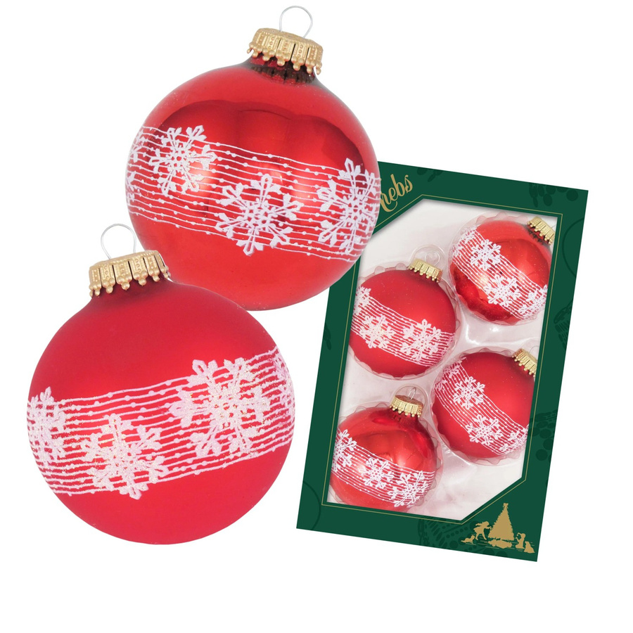 Krebs Glas Lauscha GmbH Christbaumkugeln Schneekristall aus Glas in Rot, 4 Stück, Durchmesser: 7 cm - Bild 2