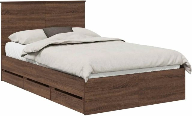 vidaXL Bettrahmen in Eiche Braun mit Schubladen aus Holzwerkstoff, B/T/H: 120 x 190 x 31,81 cm - Bild 1