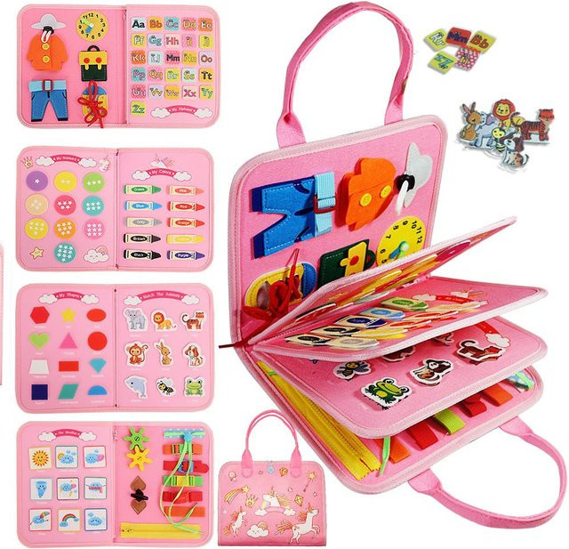 Bai Fen Bai Toys 7-in-1 Montessori Busy Board, Lernspielzeug, rosa, ab 3 Jahre - Bild 1