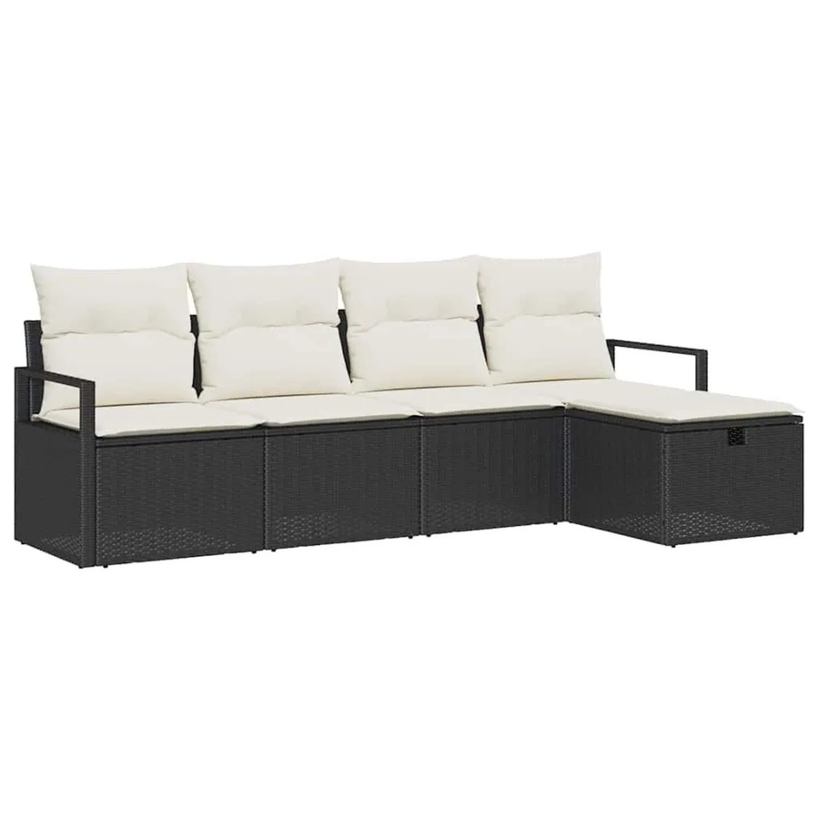 vidaXL Sofa Set aus Poly-Rattan in Schwarz und Beige mit Kissen und Ottoman für Garten und Terrasse - Bild 2