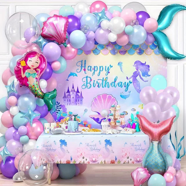 DecorVerve 137-teiliges Meerjungfrau-Ballon-Girlandenbogen-Set in Mehrfarbig für deine Prinzessin-Geburtstagsparty als Ballondekoration für drinnen und draußen - Bild 1