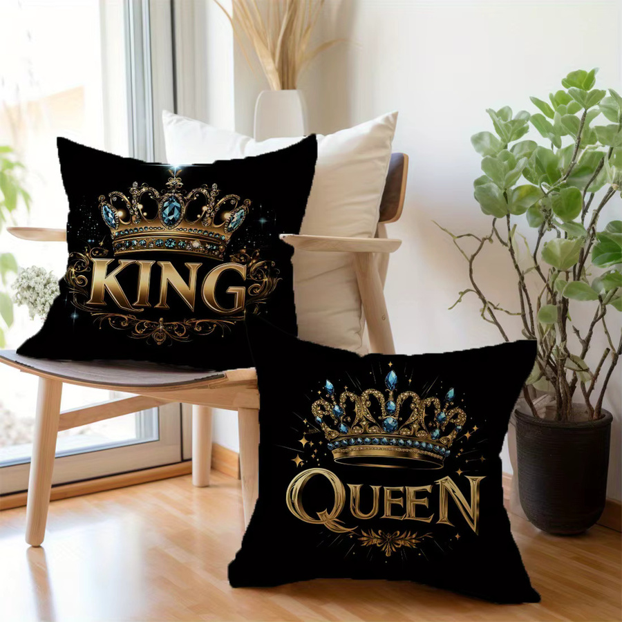 2 Stück ZZN Kissenbezüge mit Kronenmuster in Schwarz, quadratische Dekokissen für Sofa und Schlafzimmer, B/B/B: 45 x 45 x 45 cm - Bild 4