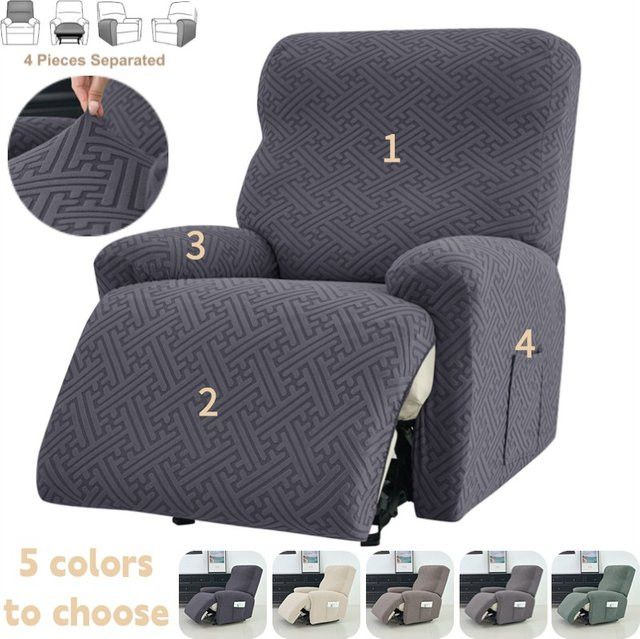 WANERQU 4er Set Jacquard Liegestuhlbezüge Stretch Couch Schonbezüge in Dunkelgrau - Bild 1