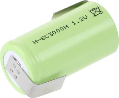 Mexcel Spezial-Akku SC3000H Sub-C NiMH 1.2V 3000 mAh mit Z-Lötfahne und Flat-Top, hochtemperaturfähig, grün - Bild 1