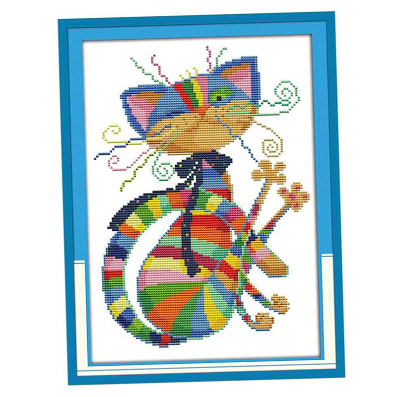 Buntes Kreuzstich-Stickset mit Katzenmotiv für Anfänger, Textil-Dekoration mehrfarbig, B/H: 25 x 33 cm - Bild 7
